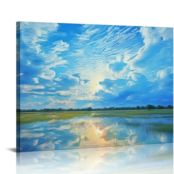 JRXY Ocean Sunset Large Abstract Textured Canvas Wall Art for Living Room, Colorful Beach Artwork for Walls, Modern Horizontal Wall Art Ready to Hang 20x16in