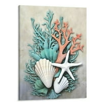 JRXY Ocean Theme Canvas Wall Art Coastal Shell Starfish Coral Conch Picture for Bathroom Kitchen Office Living Room Decor Stretched and Framed Ready to Hang 16x20 Inch Picture 1