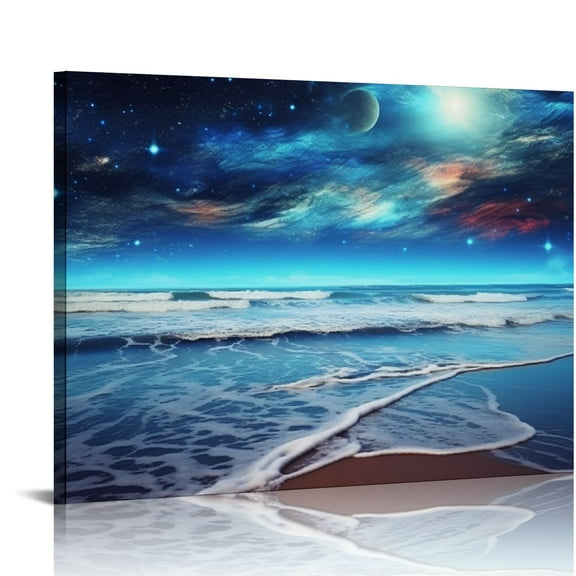 JRXY Ocean Wall Art Beach Bedroom Wall Decor Above Bed Moon Wall Art For Living Room Big Framed Canvas Art 20x16in