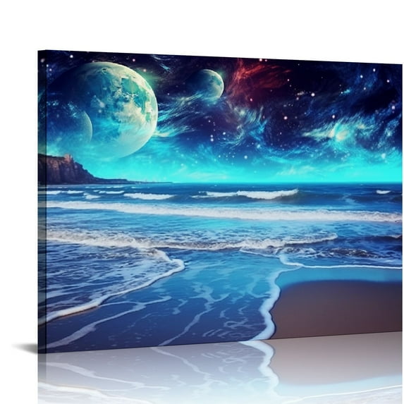 JRXY Ocean Wall Art Beach Bedroom Wall Decor Above Bed Moon Wall Art For Living Room Big Framed Canvas Art Size  16x12in