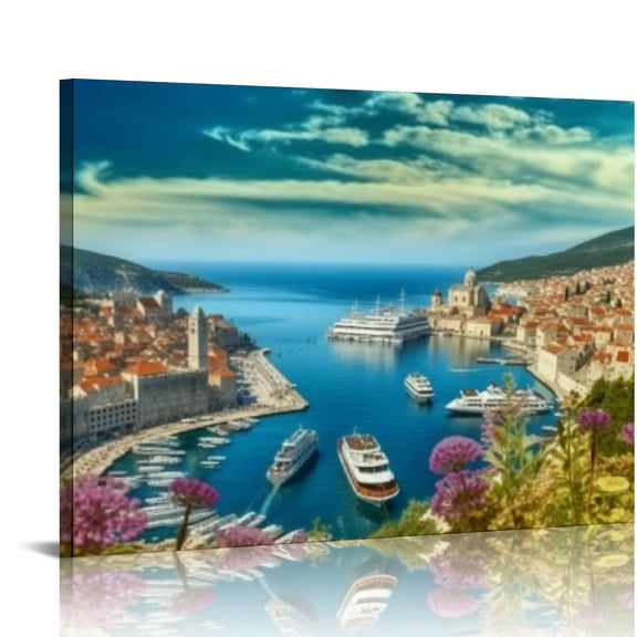 JRXY Old Window Frame Canvas Print Dubrovnik Croatia Wall Art for Living Room,Bedroom Canvas Prints Picture Modern Decor 20x16in