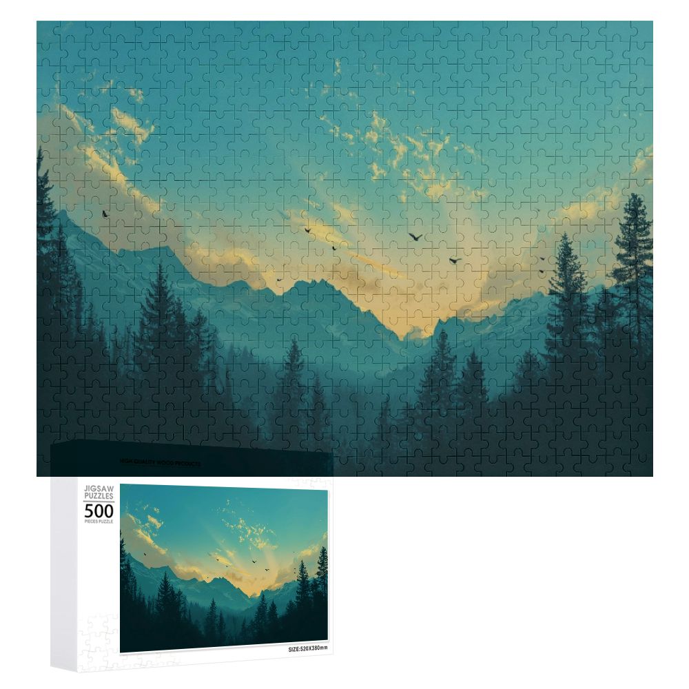 JRXY Open Sky with Mountains and Birds Above, Forest Punk Style Wooden ...