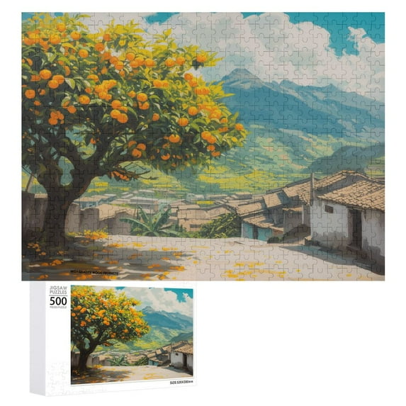 JRXY Orange Tree Sunny and Bright Wooden Jigsaw Puzzle Challenging Difficult Wood Puzzles for Adults Gift for Family Friends 500 PCS