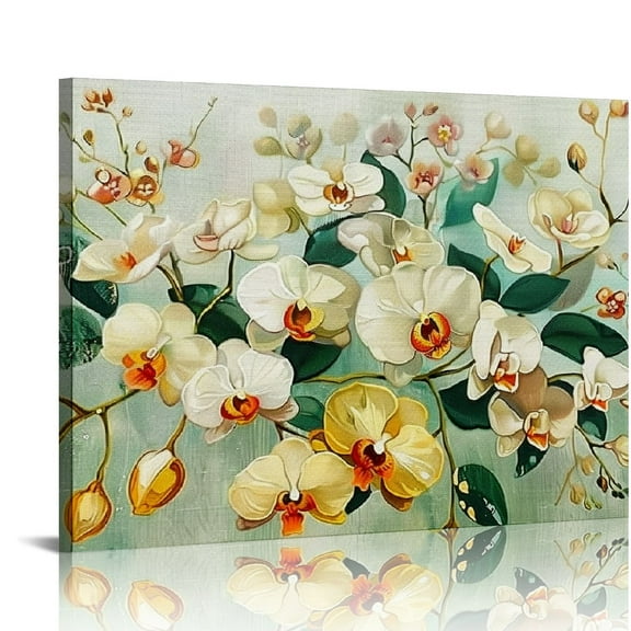 JRXY  Orchid Flower Canvas Wall Art Sage Green Floral Pictures Prints Sage Green Painting Artwork 20x16in