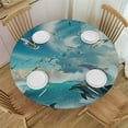 thumbnail image 1 of JRXY Outdoor Fitted Round Tablecloth - Dolphins Swimming in the Ocean - Multiple Sizes - Machine Washable White, 1 of 7