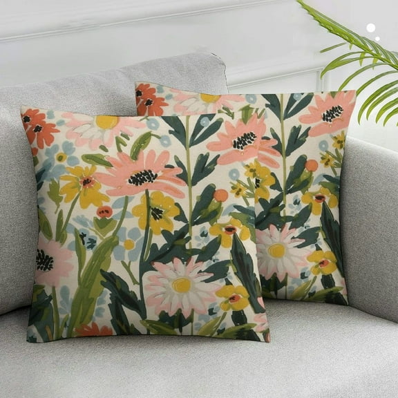JRXY  Outdoor Pillows Cover Pack of 2 Floral Waterproof Throw Pillow Covers  Outdoor Pillows for Patio Furniture Garden Square Outdoor Waterproof Throw Pillows White