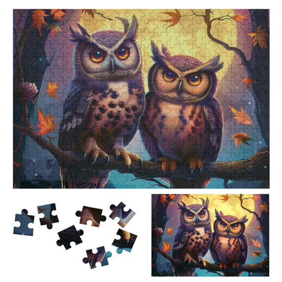 JRXY Owls Moon Fantasy Art Wooden Jigsaw Puzzle Impossible Wooden Puzzles Gift for Family Friends 300 PCS