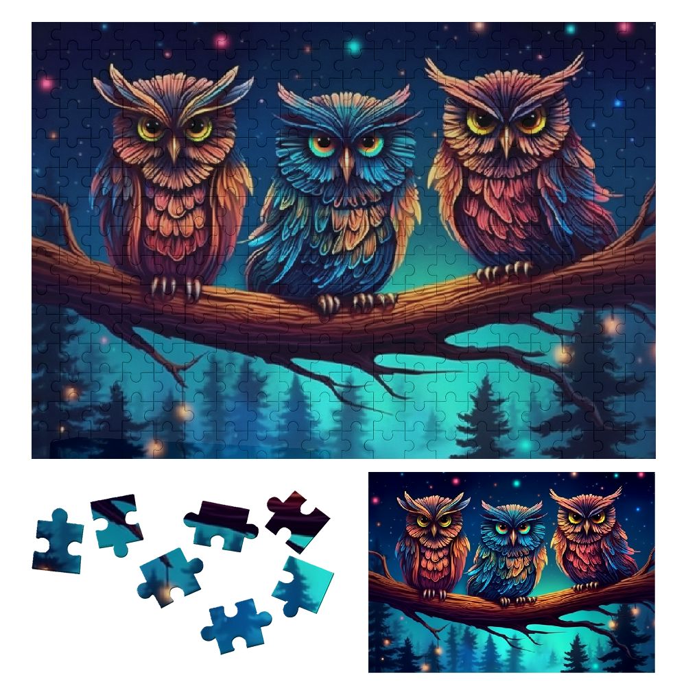 JRXY Owls Night Sky Fantasy Art Wooden Jigsaw Puzzle Challenging ...