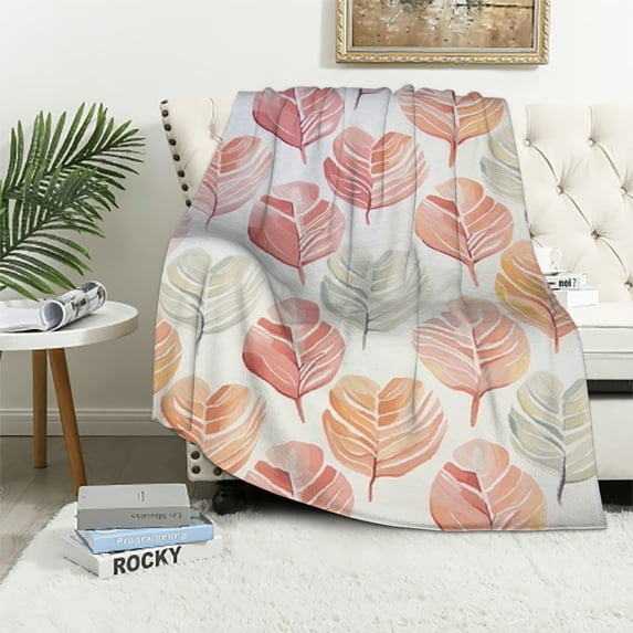 JRXY Palm Leaf Pattern Lightweight Super Soft Cozy Throw Blanket Warm and Lightweight Soft Flannel Blankets for Pet Bed Blanket White