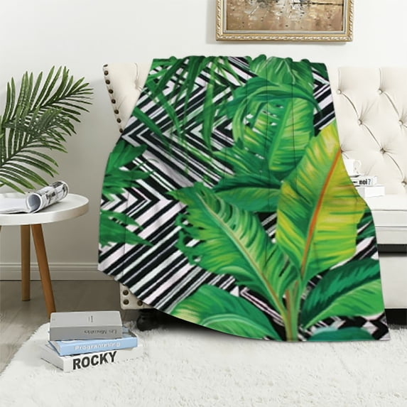 JRXY Palm Leaves Pattern Throw Blanket Geometric Soft Fuzzy Warm Plush Blanket Cozy Lightweight All Season Blanket Durable Gifts Blanket for Bed Sofa Couch Home Decor White