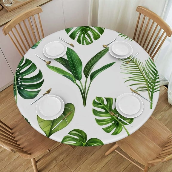 JRXY Palm Leaves with Lush Branches and Leaves, Tropical Jungle Palm Leaves with Charming Colors Round Tablecloth White