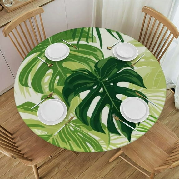 JRXY Palm Leaves with Lush Branches and Leaves, Tropical Jungle Palm Leaves with Charming Colors Round Tablecloth White