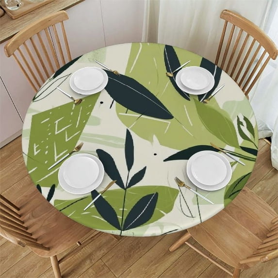 JRXY Palm Leaves with Lush Branches and Leaves, Tropical Jungle Palm Leaves with Charming Colors Round Tablecloth White