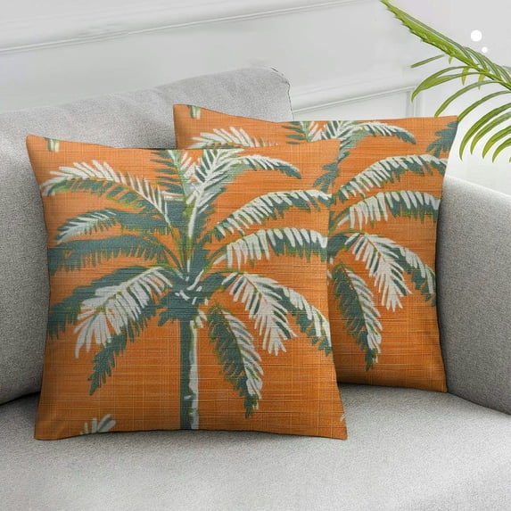 JRXY Palm Tree Pillow Covers , Vintage Decoration Tropical Cushion Cover Square Pillowcase for Sofa Couch 2pcs White