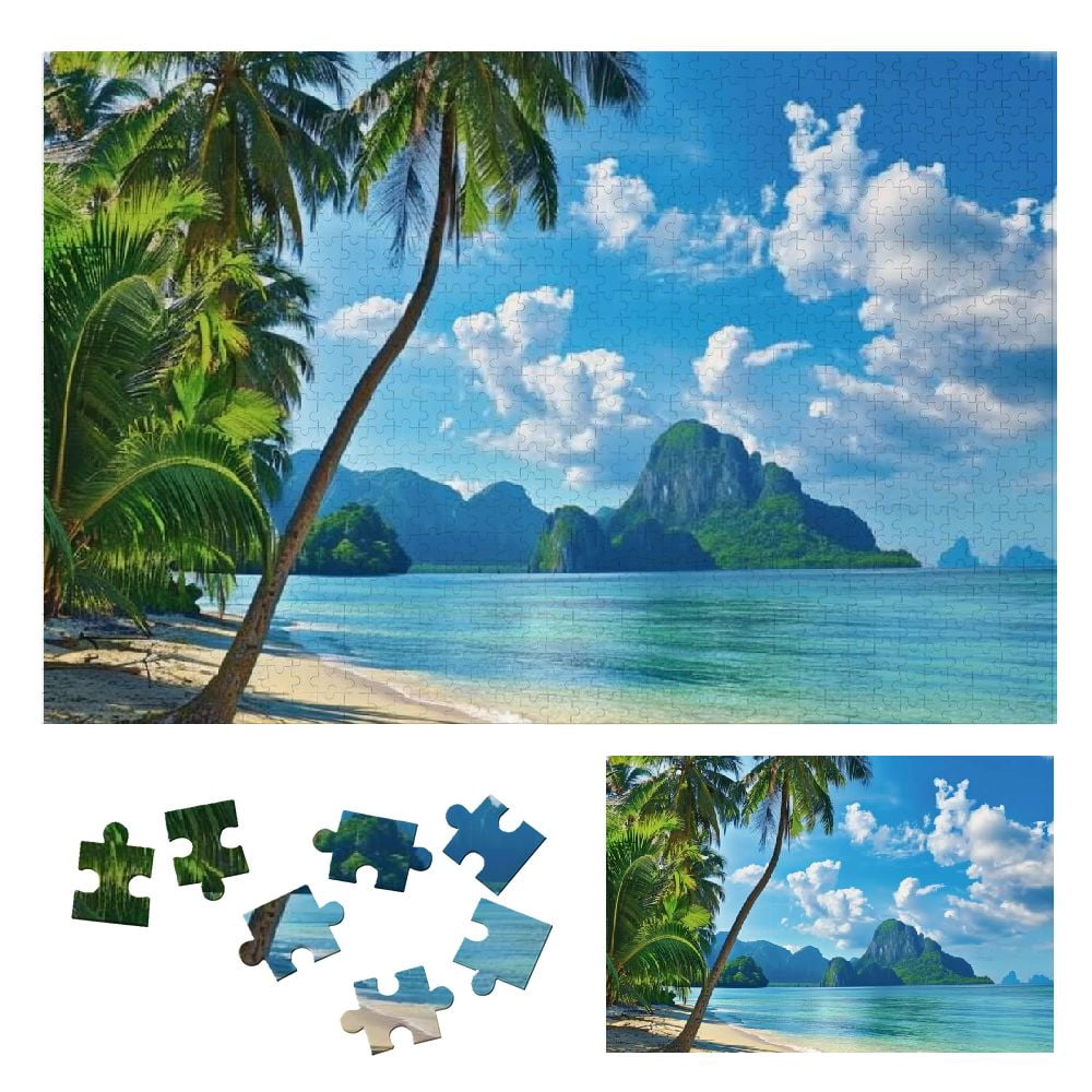 JRXY Palm Trees, Mountain, Blue Sky Wooden Jigsaw Puzzle for Adults ...