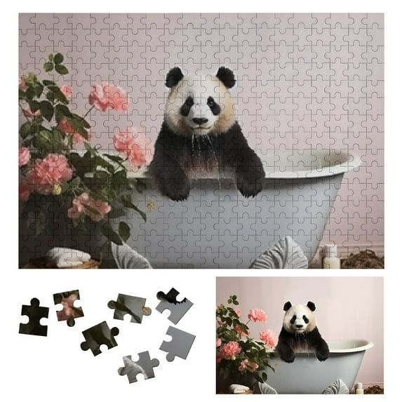JRXY Panda Bear Flowers Wooden Jigsaw Puzzle Challenging Difficult Wood Puzzles for Adults Gift for Family Friends 300 PCS