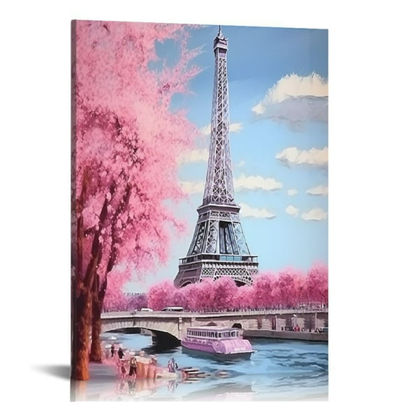 JRXY Paris Eiffel Tower Wall Art Paris Pictures Wall Decor Paris Eiffel Tower Canvas Painting Print Artwork Modern Home Decorations Framed for Living room Bedroom Office 12x16 in