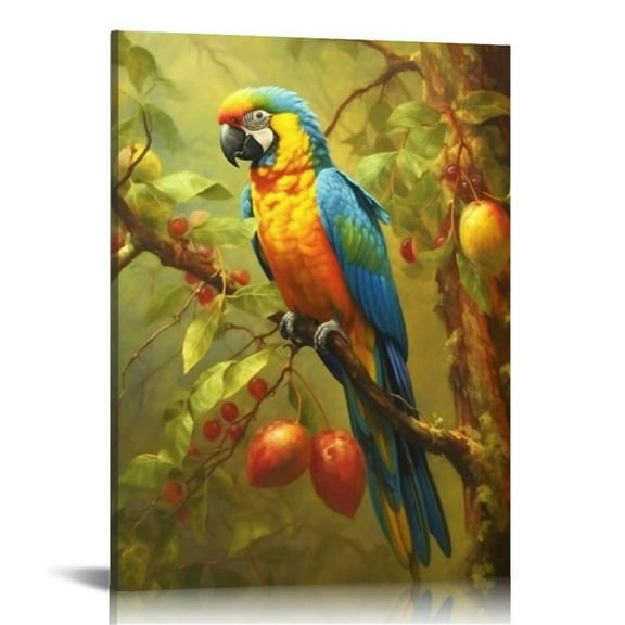 JRXY Parrot Wall Art: Tropical Rain Forest Animal Picture Canvas Print Painting For Living Room Wall Decor - Beautiful Bird Framed Poster Farmhouse Modern Home Decorations 12x16 in