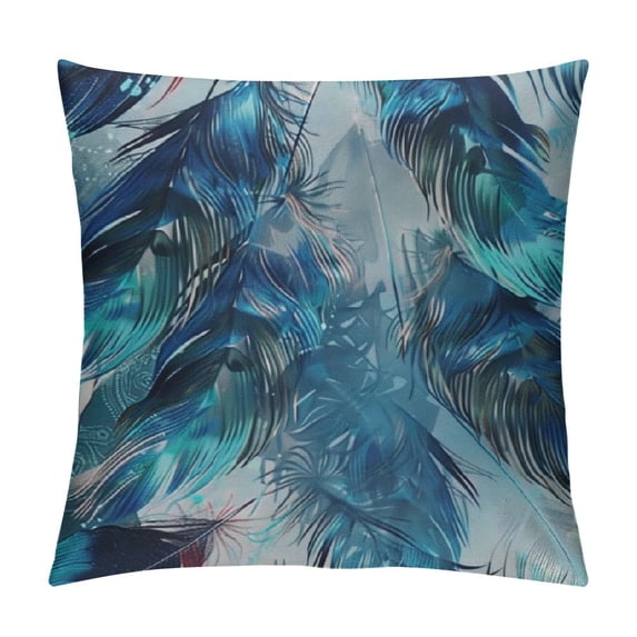 JRXY Peacock Feather Throw Pillow Case Cushion Cover Watercolor Gradient Blue Soft Halo Beautiful Colors Green Leaves Couch Bed Sofa Car Waist Cushion Cover White
