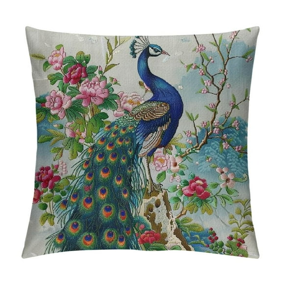 JRXY Peacock Pillow,Home Decorative Throw Pillow Cover with Flower Cushion for Couch/Sofa/Bedroom/Livingroom/Kitchen/Car Square Pillow case White