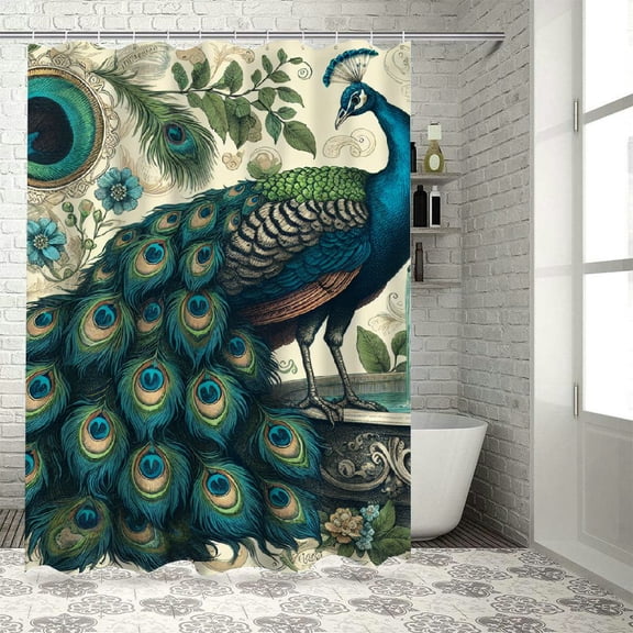 JRXY Peacock Shower Curtain Multiple Sizes White