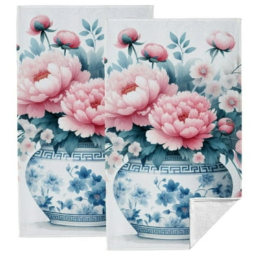 JRXY Peonies Blue and White Porcelain Towels Set of 2 - Kitchen Towels for Kitchens, Bathrooms, Showers 27.5x16in 27.5*16in