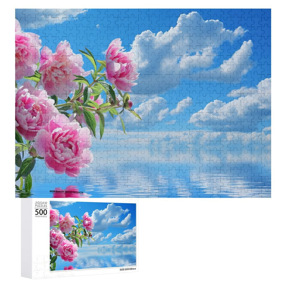 JRXY Peonies and Blue Sky Wooden Jigsaw Puzzle Challenging Difficult ...