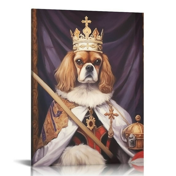 JRXY Pet Wall Art, Funny Animal Canvas Wall Decor for Bedroom, Printed And Stretched, Framed, Ready To Hang, Classic Parody, Study, Living Room Décor - King Charles Spaniel III Pet 12x16 in