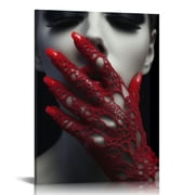 JRXY Pictures for Living Room Fashion Woman Black White Paintings Canvas Sexy Beauty Red Lips Portrait Wall Art Modern Artwork Home Decor Giclee Framed Stretched Ready to Hang 16x20 in