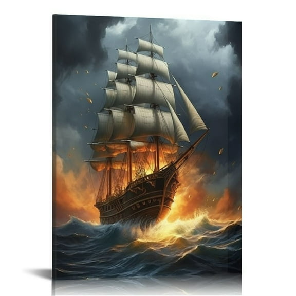 JRXY Piece Canvas Framed Canvas Wall Art Wood Panel, Storm Waves Canvas, Storm Canvas, Water Canvas Print Art, Ocean Waves Ocean Wall Art, Decor Canvas, Home Decor 12x16 in