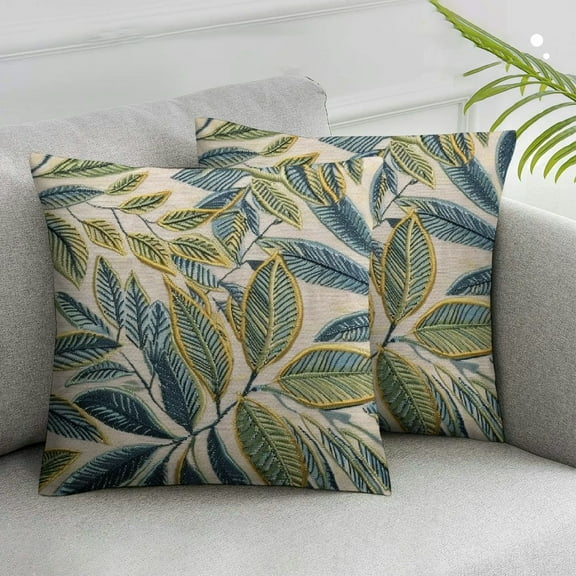 JRXY Pillow Case, Decorative Tropical Leaf Throw Pillow Cover Heavy Jacquard Chenille (Yellow) White