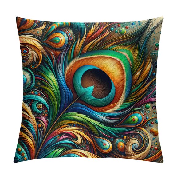 JRXY  Pillow Cover Peacock Double-Sided Design Home Decor for Sofa Livingroom Couch Bed Decorative Throw Pillow Case Gift White