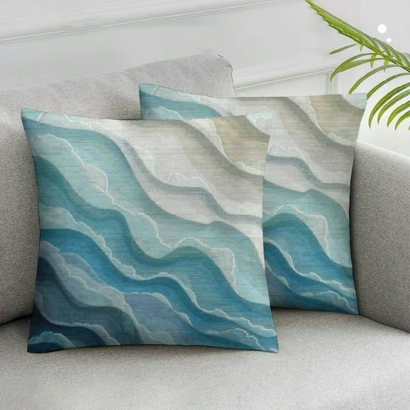 JRXY Pillow Covers Set of 2 Teal Blue Modern Geometric Throw Pillow Covers Brown Abstract Ocean Wave Square Pillowcases Cushion Cover for Sofa Couch Bed  White