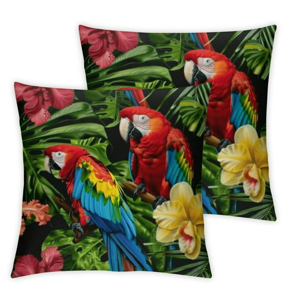 JRXY Pillowcase 2pcs Pillow Cover Protector Pillow Sham Parrot Bird Floral Flower Tropical Animal Jungle Pillow Case with Zipper for Throw Pillow 18x18in