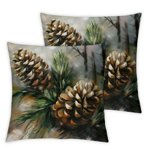 JRXY Pine Cone Christmas Short Plush Pillow Cover Set of 2 for Home Decor 12x12in