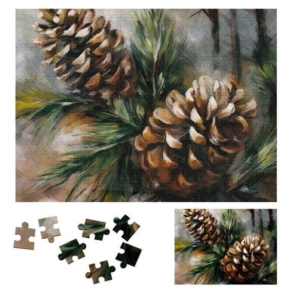 JRXY Pine Cone Christmas Wooden Jigsaw Puzzle Challenging Difficult Wood Puzzles for Adults Gift for Family Friends 500 PCS