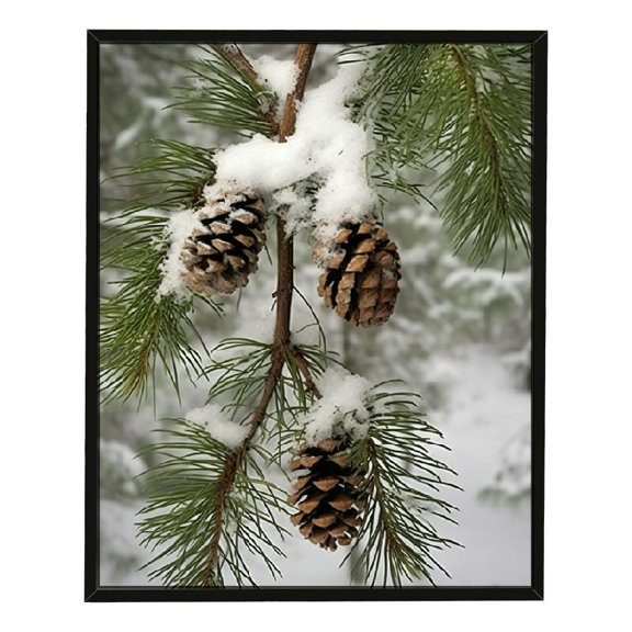 JRXY Pine Cones Wall Art Christmas Painting Canvas Print Winter Picture Stretched and Framed 12x16inch 12x16in