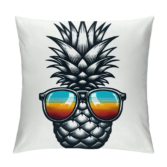 JRXY Pineapple Pillow Covers Summer Watercolor Pineapple Wears Glasses Pattern Pillows Decorative Cushion Cover Tropical Fruit Pillow Case Decor (Pineapple Set) White