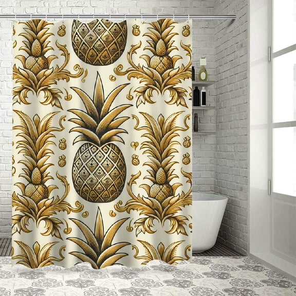 JRXY Pineapple Summer Gold Pineapple on White Shower Curtain, Multiple Sizes White