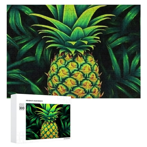 JRXY Pineapple Tropical Vibes Wooden Jigsaw Puzzle Challenging Difficult Wood Puzzles for Adults Gift for Family Friends 300 PCS