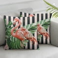 thumbnail image 1 of JRXY Pink Flamingo Throw Pillow Covers Tropical Leaves Bird Pillow Cases Set of 2 Geometric Arch Vertical Stripes Modern Cushion Cover for Spring Summer Home Couch Sofa Decoration White, 1 of 6