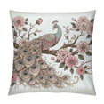 thumbnail image 1 of JRXY  Pink Floral and Antique Peacock Pillows Cover Peacock Feathers Flowers Decorative Throw Pillow Case Pillow Case Throw Pillow Cover for Bedding Couch White, 1 of 5