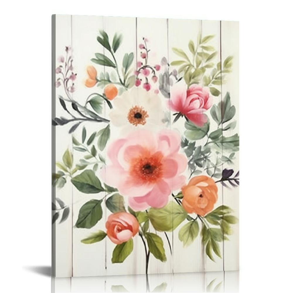 JRXY Pink Floral Canvas Wall Art: Roses Flowers Bouquet Pictures ...