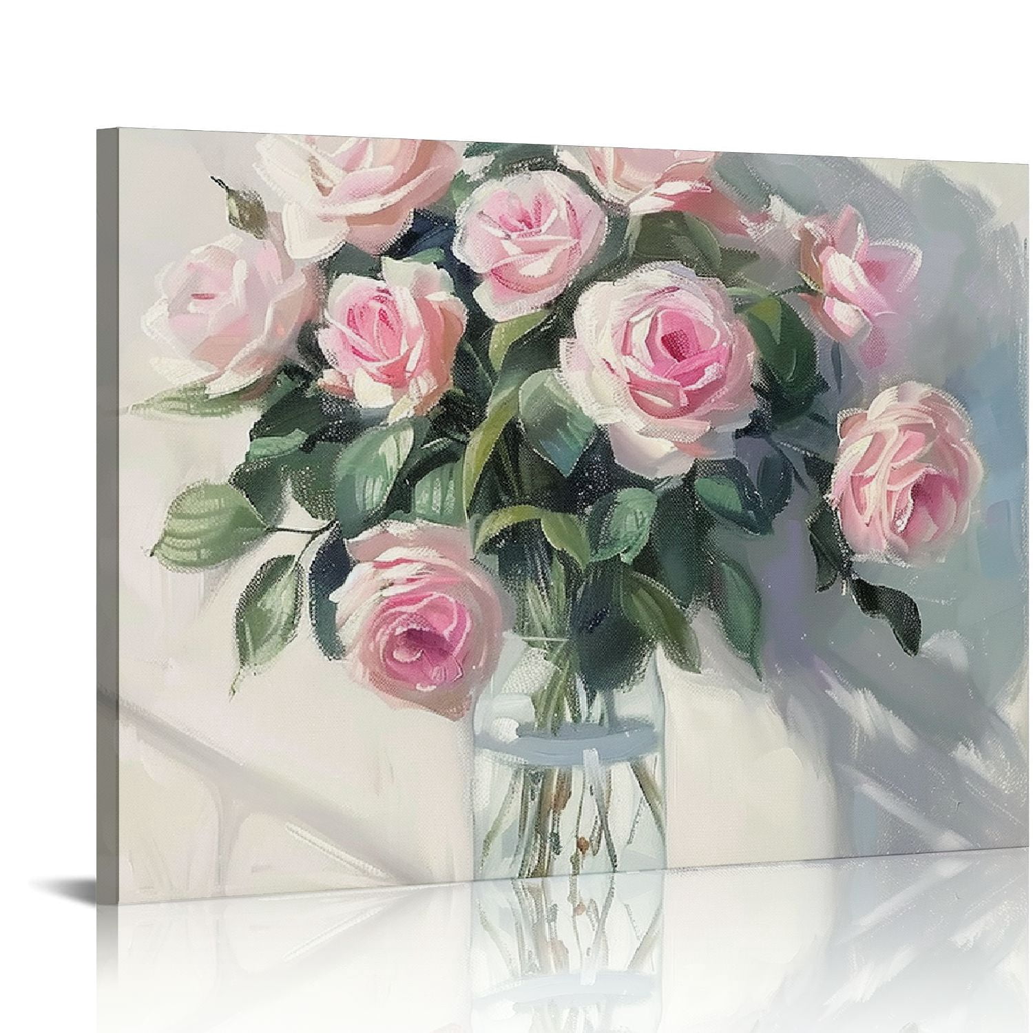 JRXY Pink Flower Canvas Wall Art Rose Floral Picture Wall Decor