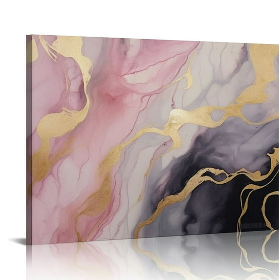 JRXY Pink and Gold Abstract Canvas Wall Art Pink Marble Painting Gold Foil Artwork for Walls Gold and Pink Marble Picture Contemporary Abstract Marble Art Print Blush Pink Glitter Poster