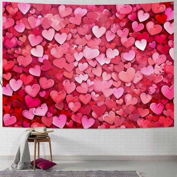 JRXY Pink Hearts Pattern Tapestry - High-Quality Short Plush Wall Hanging for Home Decor Painting