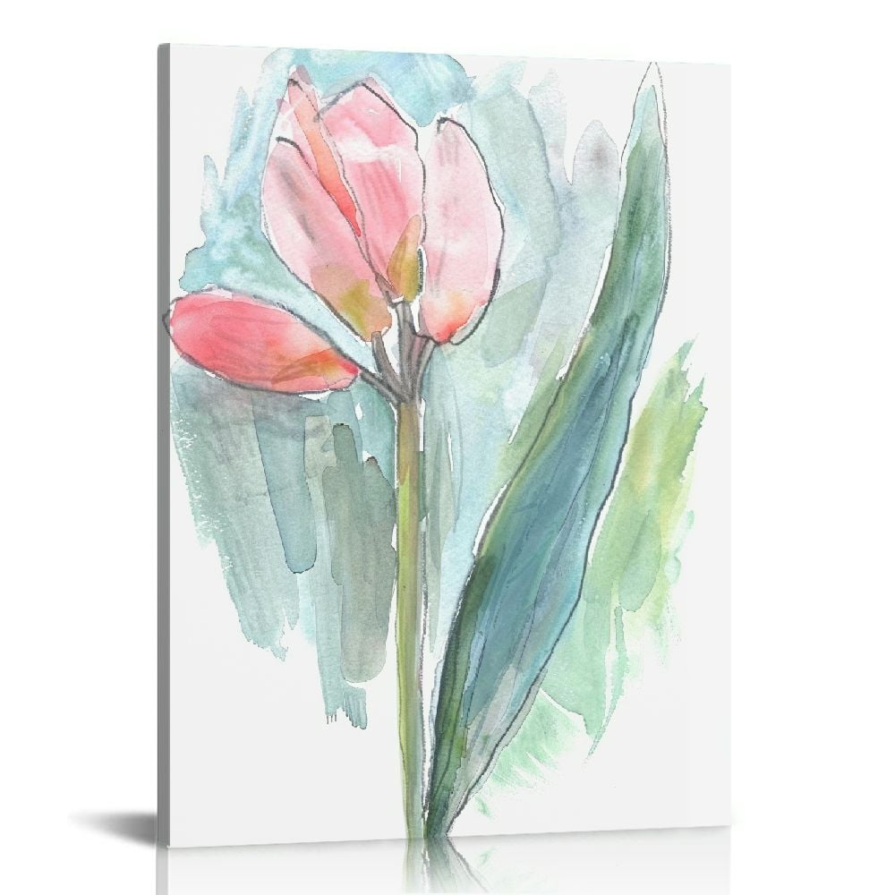 JRXY Pink Tulips Watercolor Wall Art Print Set of Three Abstract Tulip ...