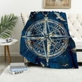 thumbnail image 1 of JRXY Pirate Adventures Throw Blanket,Marine and Nautical Elements Old Ships Compass Treasure Islands On Blue Soft Warm Decorative Throw Blanket for Bed Chair Couch Sofa White, 1 of 6