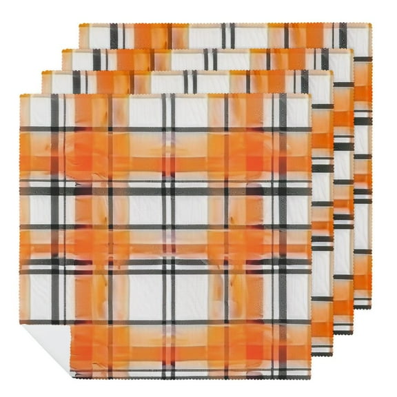 JRXY Plaid Pattern Orange Op Art Cloth Napkins Polyester Reusable Washable Fabric for Events Party Dinner Decoration 2 PCS
