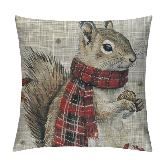 JRXY Plaid Squirrel Christmas Indooroutdoor Throw Decorative Accent Pillow Cover Home Throw Pillow Covers Autumn Harvest Floral Decorations for Sofa Couch 22x22in